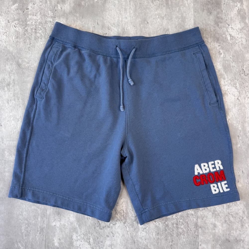Abercrombie & Fitch Fleece Sweat Shorts Men's L Blue Embroidered Logo Y2K